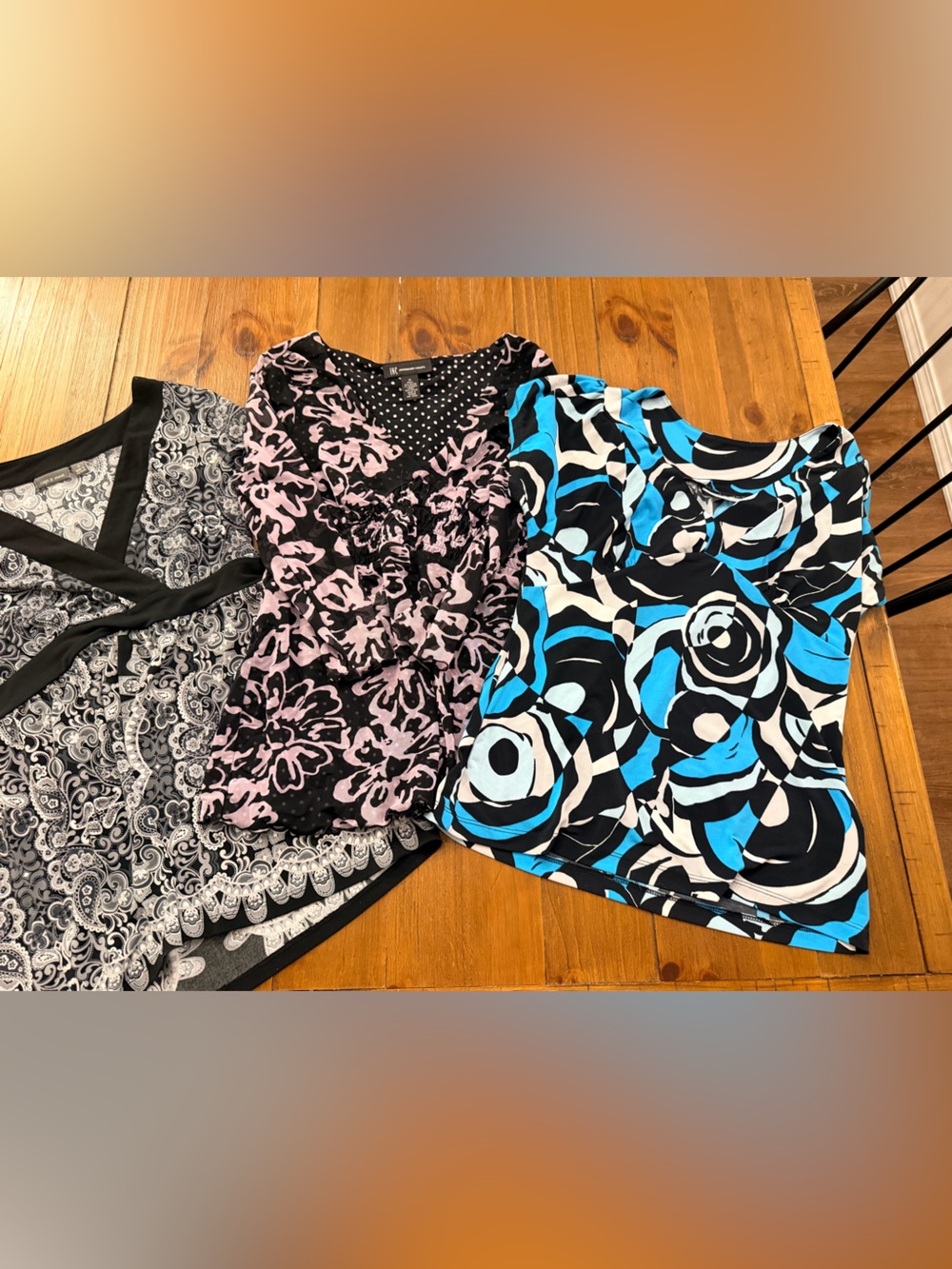INC International Concepts Black and White Paisley Knit Top